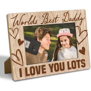 Father Picture Frame, Worlds Best Daddy I Love You Lots 4x6 Inch Rustic Wooden Picture Frame, Father's Day Gifts, Heartfelt Gift for Dad on Fathers Day, Birthday, Farmhouse Office Home Decor