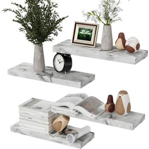 Estantes de pared modernos, 4 juegos de estantes flotantes con soportes invisibles, estantes de exhibicin para dormitorio, bao, cocina, sala de estar, superficie de mrmol