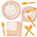 2 x K1tpde Fall Bandana Party Tableware - 96PCS Cholo Gangsta Theme Orange Paper Plates Set Disposable Dinnerware Paper Napkins Forks for Western Cowboy Autumn Birthday Party Supplies Decoration, 24 Guest