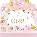 Baby Shower Decorations for Boy, Blue Baby Party Decor Kit with Balloons Boxes, Blue Balloon Garland Backdrop Banner and Tablecloth and Baby Shower Sash, Baby Boy Shower Decorations