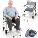 Bedside Commode Toilet with 4 Lockable Wheels, Shower Commode Wheelchair