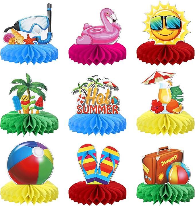 4 Pack  Summer Party Decorations, Beach Honeycomb Centerpieces, Summer Beach Hanging Decor for Beach Birthday Party and Summer Time Hawaii Party