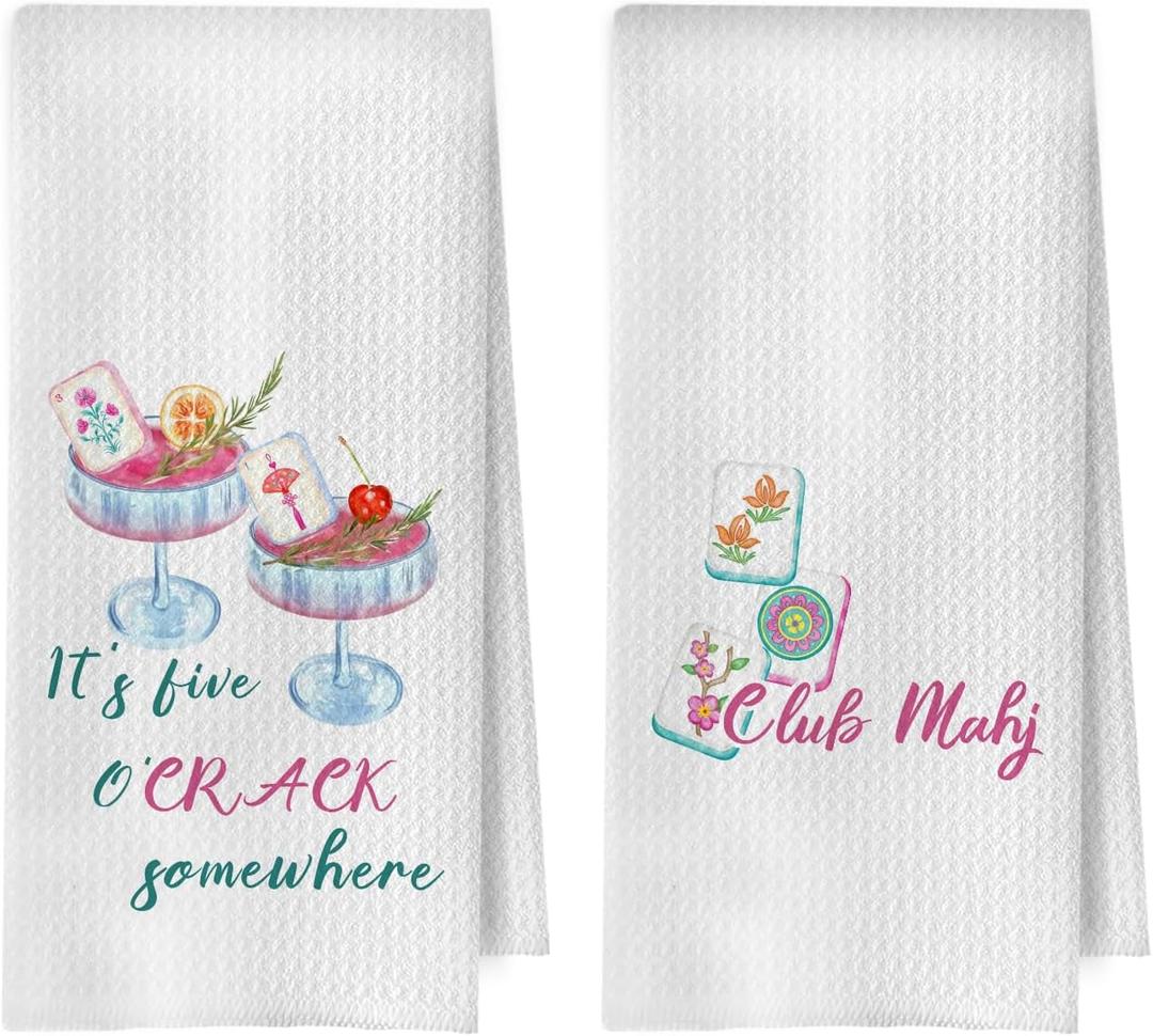 Funny Mahjong Cocktail Kitchen Towels 16x24 Inch, Mahjong Lover Players Gifts Decorative Hand Towels, Gifts for Cocktail Lovers Dish Tea Towel, Set of 2