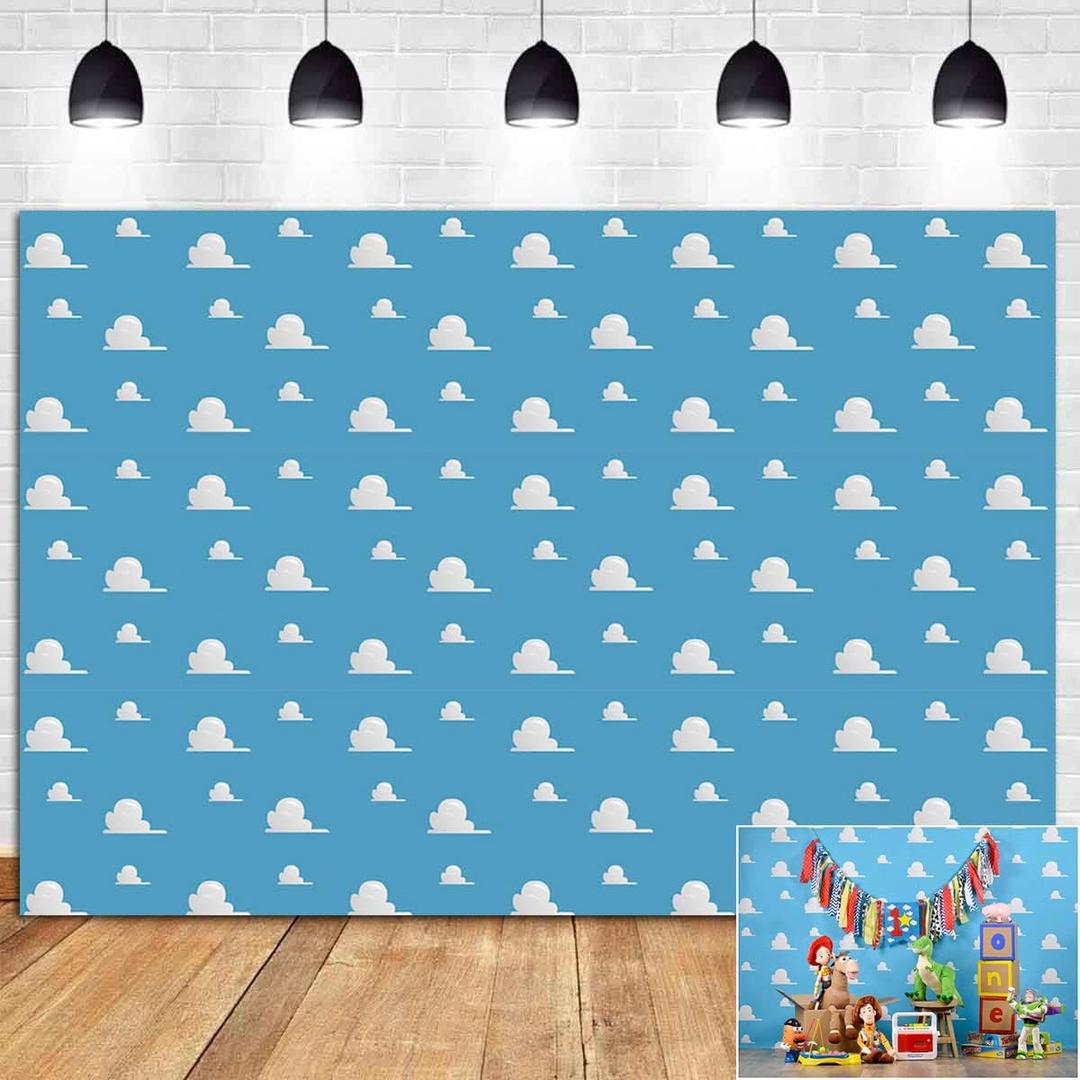 Blue Sky White Cloud Repeat Photography Backdrop Newborn Baby Shower Backdrops Cartoon Boy Story Party Decorations Photo Background Studio Props Boy Girls Birthday Banner Cake Table Decor 8x6ft Vinyl