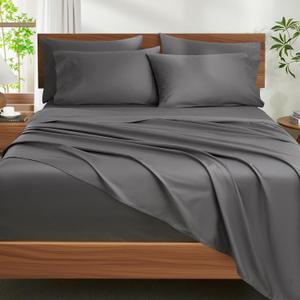 Ivellow 100% Egyptian Cotton Sheets King Size Set - 1200 Thread Count 6 PC 18" Deep Pocket King Size Bed Sheet SetDurable Hotel Quality Luxury Soft Breathable Grey Cooling Sheet Sets Bedding