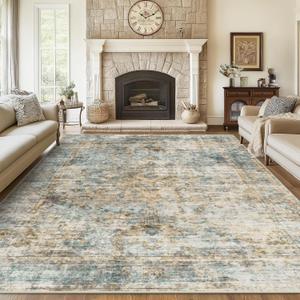 8x10 Area Rugs Washable Rug: Large Vintage Abstract Living Room Rug Soft Anti-Skid Thin Carpet Indoor Floor Stain Resistant Carpets for Bedroom Dining Farmhouse Nursery Home Office Multi
