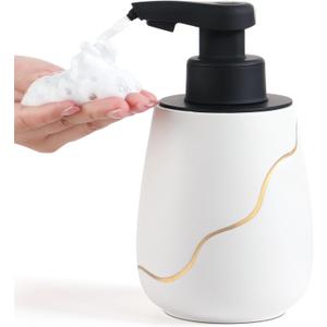 BosilunLife Automatic Foaming Soap Dispenser - Touchless Foam Hand Wash Dispenser for Bathroom Ceramic Smart Electric Auto Dish Soap Dispenser Waterproof, USB C Rechargeable, 17 oz/500 ml (White)