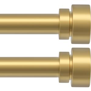 PORTRES Modern Gold Curtain Rods set of 2 for Windows 28 to 48 Inches Adjustable Length 1" Diameter Heavy Duty Curtain Rod with Farmhouse Decorative Finials for Outdoor Bedroom Kitchen Living Room