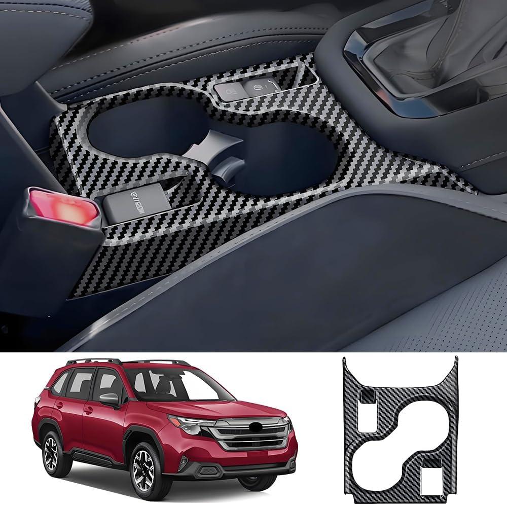 Car Center Console Armrest Front Cup Holder Trim Panel for Subaru Forester 2025 2026 Auto Interior Decorations Accessories Central Control Protection Cover Carbon Fiber Style Kit