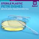 Pack of 100 Sterile Petri Dishes with Lids (90 x 15 mm), 2ml Plastic Pipettes for Lab Analysis, School Projects, Blood Samples, Bacteria, Plant & Seed Cultivation Petri Dish (100)