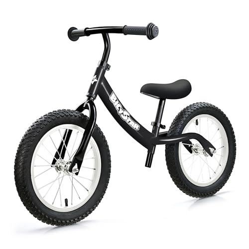 bicystar 14 Inch Toddler Balance Bike for 3-6 Year Old, Real Rubber Air Tires, No Pedal Kids Bike with Adjustable Seat & Handlebar, Footrest, Gift Bike for 3-5 Boys Girls, Black
