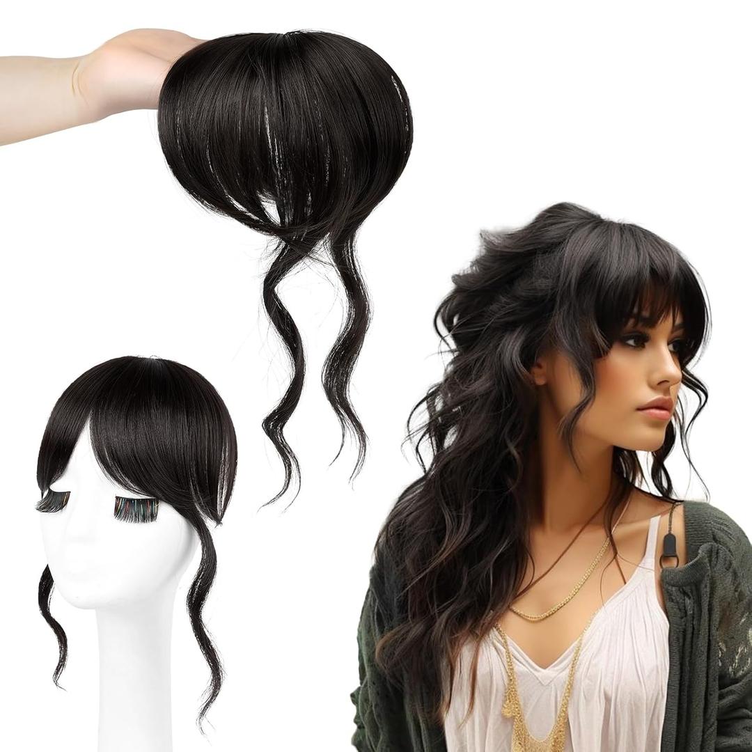 Flufymooz 100% Human Hair Clip In Bangs,360Real Human Hair Toppers for Women Natural Fringe Extensions with Invisible Clips-Medium Brown