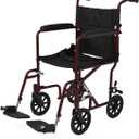 Medline Aluminum Transport Chair, 17 inch, Red - Lightweight, Foldable, Easy Maneuverability - Supports up to 300 lbs - Ideal for Medical Patients