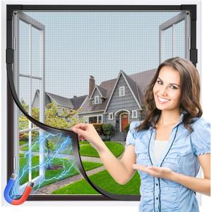 Window Screen Adjustable Magnetic Window Screen Replacement Max 39 x 59, DIY Fiberglass Mesh Window Screens for House Windows Black Frame Grey Mesh