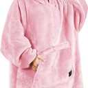 Catalonia Oversized Blanket Hoodie Sweatshirt, Wearable Sherpa Lounging Pullover for Adults Women Men (Pink)