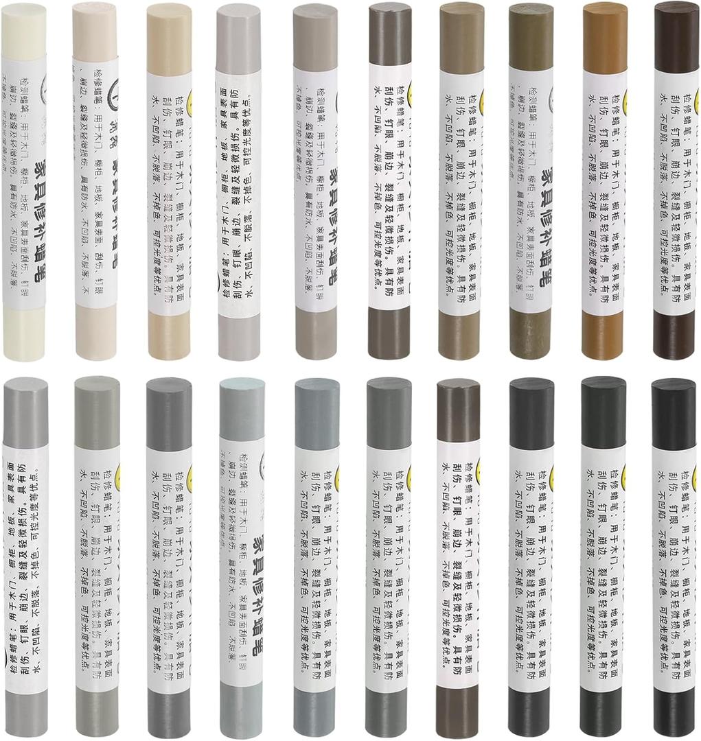 uxcell Furniture Repair Wax Crayons Kit, 20Pcs - Wood Filler Stick, Touch Up Furniture Markers - for Scratches Holes Tables Desks Wooden Floor Laminate Covers, Gray Series
