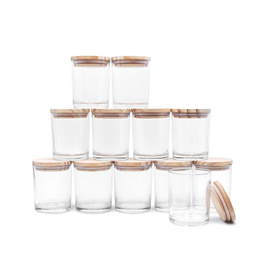 SHOWIN Thick Candle Jars for Making Candles 9 Pcs, 7 OZ Empty Jars with Wood Lids for Candle Making, Sample Container, Clear