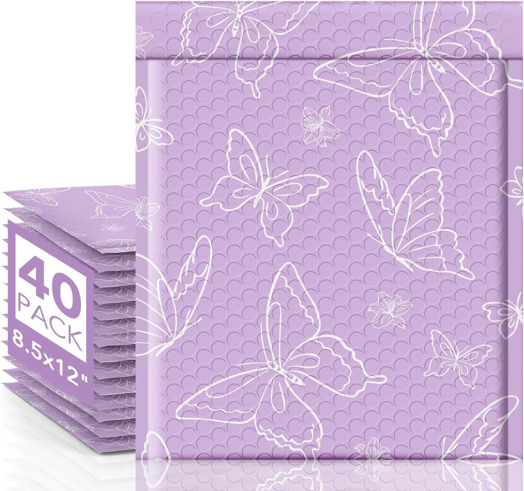 Metronic Bubble Mailers 8.5x12" 40 Pack Usable Size 8.5x11,Waterproof Mailing Padded Envelopes for Small Business,Cushioning Bubble Wrap Mailer Bags,Shipping Envelopes for Gift,Small Items Butterfly