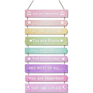 Pink Room Decor for Teen Girls Aesthetic, Cute Bedroom Wall Decor for Baby Girl, Boho Rainbow Wall Art Signs, Trendy Stuff Decorations for Kids Nursery Bed Room Dorm Classroom Bathroom