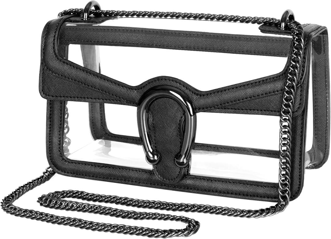 Joryin Women's Stadium Approved Crossbody Bag for Women, Small Clear Bag Shoudler Purse with Chain Strap (Black)