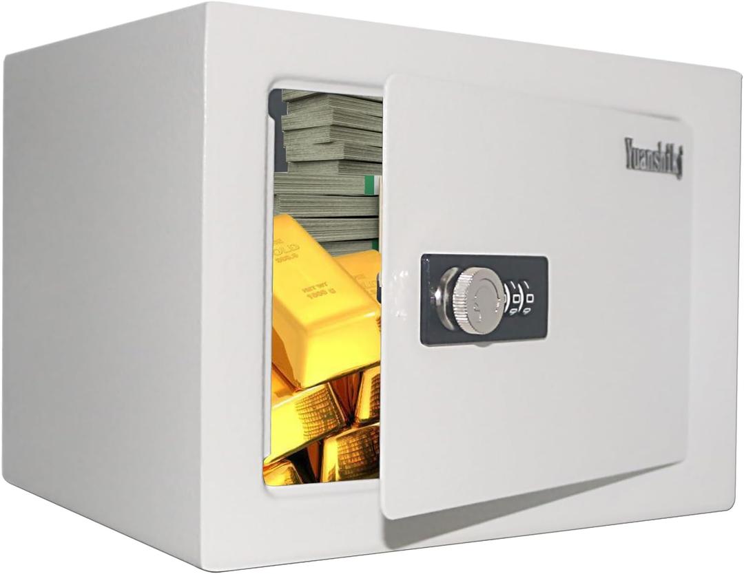 Yuanshikj Steel Small Safe Combination Lock Box Security, 0.23 Cu Ft, White | Security Secure 3 Digit Code,9.1" W x 6.7" D x 6.7" H, Hidden for Home Dorm Apartment Hotel Office Cash Jewelry Storage