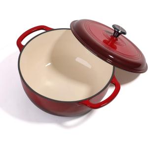 Round Enameled Cast Iron Dutch Oven, with Lid 6-Quart-Red,Non-Stick Enamel Dutch Oven (6 Quart-RED)