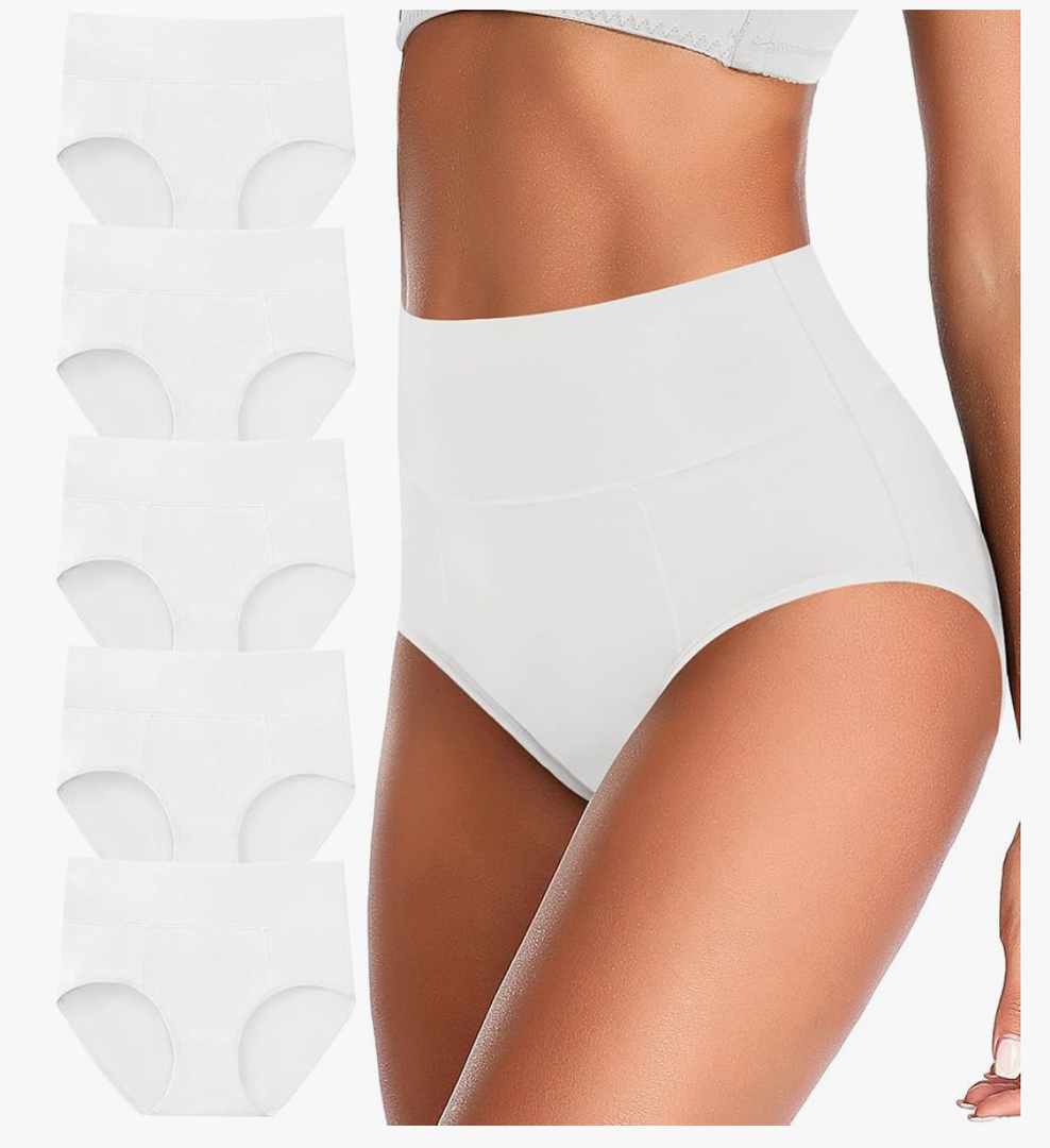 ASIMOON Tummy Control High Waisted Underwear for Women Cotton Plus Size Full Coverage Panties Ladies Briefs, Size Medium