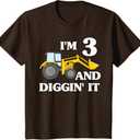Kids I'm 3 And Digging It Construction Excavator 3rd Birthday T-Shirt (Black) 2T