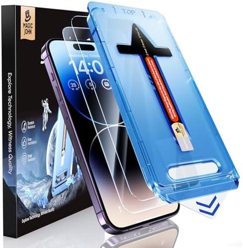 MAGIC JOHN 1 Pack for iPhone 14 Pro 6.1 inch Tempered Glass Screen Protector, Auto Dust-Elimination Installation, Bubble Free, Dynamic Island Compatible, HD Clear, Easy Installation