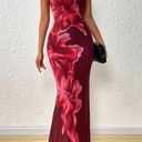 PRETTYGARDEN Womens Summer Dresses 2026 Elegant Spaghetti Straps Evening Gown Floral Print Bodycon Maxi Mesh Sundress (Red, XS)