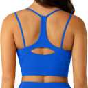 XUNYU Women Longline Sports Bra Padded Push Up Open Back Workout Top Built in Bra Spaghetti Yoga Shirts Strappy (Small, Blue Tank Tops)