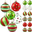 DIYDEC 18pcs Christmas Balls Ornament 2.4 Inch Glittering Hanging Xmas Balls for Tree Decoration Swirl Candy Cane Elf Balls Red Green Plastic Christmas Baubles for Home Indoor Holiday Party Decor (6cm)