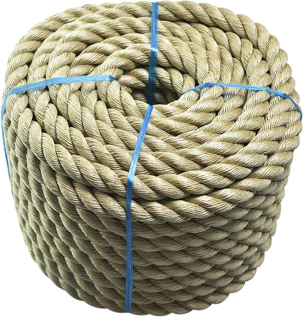 LABLT 1 inch Twisted ProManila Rope Cordage, 100 feet UnManila 3 Strand Synthetic Polypropylene Rope Tan Thick Polypropylene Cord for Indoor Outdoor Use, Tug of War, Marine