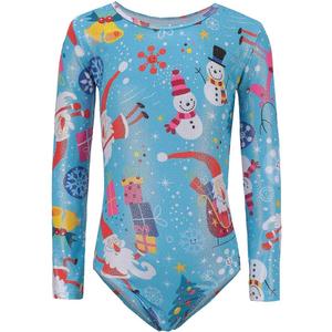 Christmas Gymnastic Leotards for Girl Long Sleeve Athletic Dance Bodysuit Outfit (5-6 Years, Blue)