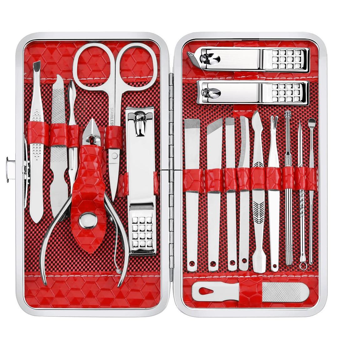 Cute Manicure Set for Women,Nail Clipper Grooming Kit for Teen Girls, Girlfriend, Wife, Mom,Small Gift Idea for Christmas Stocking Stuffers or Birthday Gift (Red)