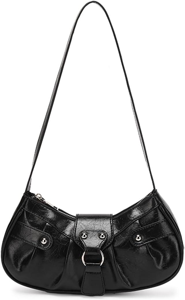 Y2K Purse Shoulder Bag for Women, Top Handle Handbag Small Goth Punk Hobo Clutch Purses Trendy Underarm Bag (8615-black)