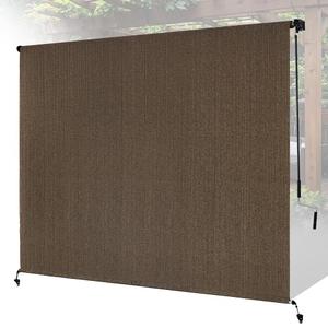 Breezombra 7'W x 6'H Mocha Patio Shades Roll up Outdoor Roller Shade Crank Wand Blind Cordless, 90% UV Blocking & Privacy Protection for Porch|Gazebo|Pergola|Backyard (2 Splicing Tube, 1 Fabric)