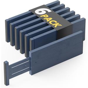 SpaceAid Bamboo Dresser Drawer Dividers 6 Pack, 4.65 High Adjustable 12.5-17 Drawer Organizers, Expandable Organization for Clothing, Clothes, Dressers, Navy Blue