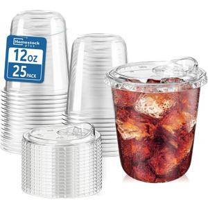 25 Pack 12 oz BPA-Free Clear Plastic Coffee Cups with Strawless Sip Lids - Leak-Proof Disposable To-Go Cups for Iced Coffee, Kids, Smoothies & Juice, Ideal for Daily Use & Small Gatherings