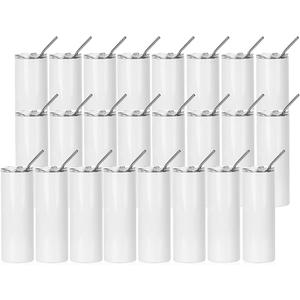 PYD Life 24 Pack Sublimation Tumblers Blanks Skinny 20 OZ White Straight Bulk Stainless Steel Cups with Metal Straw and Lid for Tumbler Heat Press Machine Sublimation Print, 24 Count