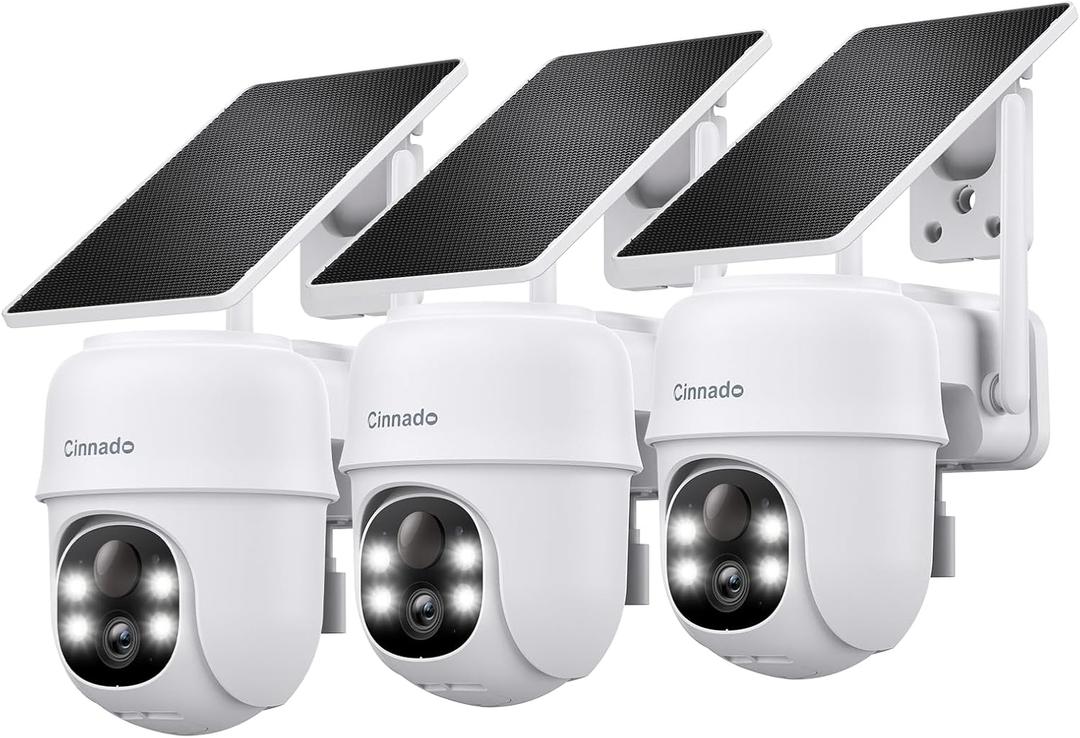Cinnado 2K Cameras for Home Security-2.4G WiFi Outdoor Camera Wireless Solar/Battery Powered, 360 Viewing, Human Detection, Color Night Vision, Cloud/SD Storage B6 (B6-White-3pack-2.4G) White