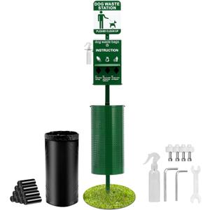 VEVOR Dog Waste Station, 11.5 Gallon Pet Waste Station with Hand Wash Bottle, Lockable Bag Dispenser, 50 Can Liners & 600 Waste Bags, Outdoor Pet Poop Station for Commercial Use, Parks, Backyard