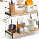 2-Tier Coffee Station Organizer for Countertop, Wooden Coffee Bar Organizer with 2 Cup Hooks, Countertop Storage for Bathroom, Kitchen, Holiday Decorations