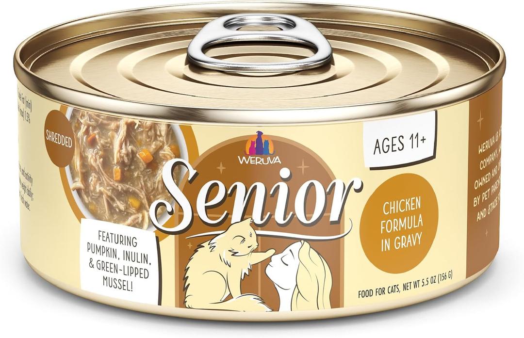 Weruva Senior Cat Food, Chicken in Gravy, 5.5oz Can, Pack of 4, Best Before January 2028 