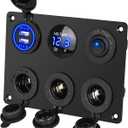 Linkstyle 6 in 1 Charger Socket Panel, 3 Cigarette Lighter Splitter with Dual USB Charger Ports & LED Voltmeter & Rocker Switch for 12V/24V Car RV Boat