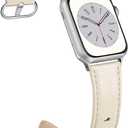 Leather Band Compatible with Apple Watch Bands 38mm 40mm 41mm 42mm Series 10, Elegant Top Grain Genuine Leather Bands Replacement Strap for Apple iWatch Series 10 9 8 7 6 5 4 3 2 1 SE2 SE Women (Ivory)