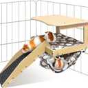 Guinea Pig HideoutNatural Wood Removable Guinea Pig Bed, Small Animal Habitat with Hanging Hammock/Staircase/Cushion, Suitable for Small Animals to Hide, Rest, Play