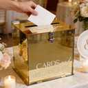 Acrylic Gold Card Box with Lock & Slot, Metallic Golden Classy Wedding Card Boxes for Reception, Luxury Money Gift Cards Box for Party Engagement Bridal Shower Luxury Wedding Table Decor