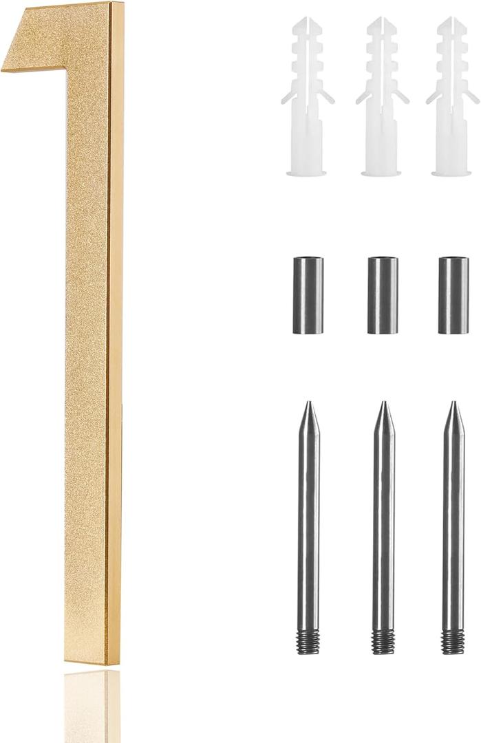 10 Inch Gold House Numbers For Outside Modern, Metal Large House Numbers gold,large Address Numbers for House Outdoor Floating Flush Mount Vertical Horizontal Aluminum Home Address Numbers 1