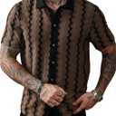 SOLY HUX Men's Summer Striped Shirts Casual Button Down Textured Short Sleeve Collared Vintage Beach Shirts (XL)